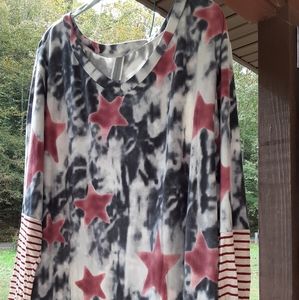 HoneyMeCurvy 3xl beautiful red white and blue muted colors with stars & stripes